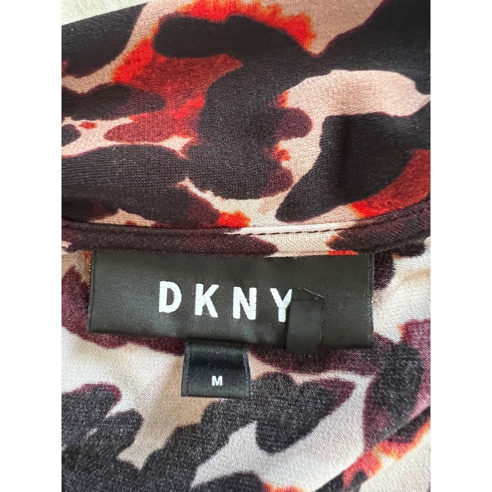 DKNY Leopard Animal Print Ruched Wrap Top Women's Medium Y2K Stretch Blouse - Picture 5 of 6